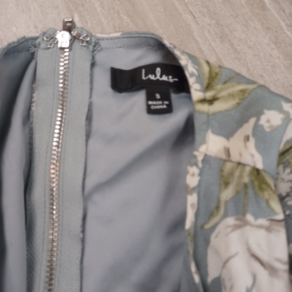 First Blooms Dusty Blue Floral Print Long Sleeve Cutout Dress - Picture 5 of 5